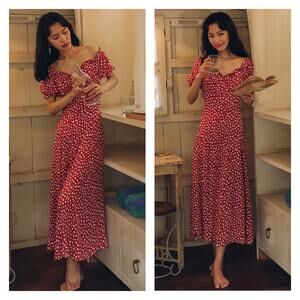 Since Then Holiday Guka Polka Dot Puff Sleeve Dress Size L